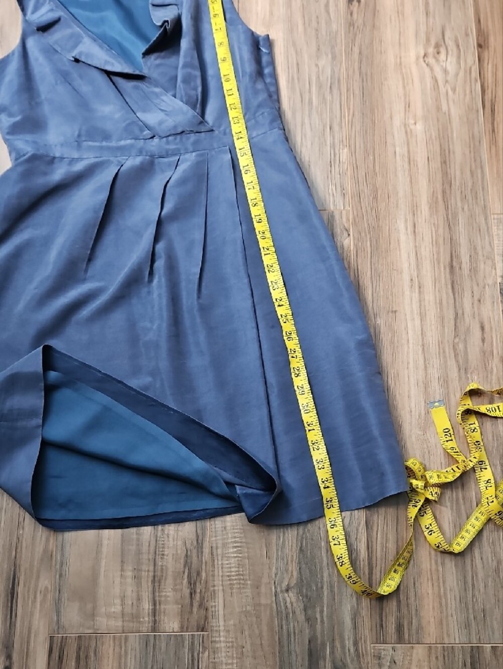 J. Crew Blue Ruffle V-Neck Mini Silk Dress 10 - Picture 8 of 11